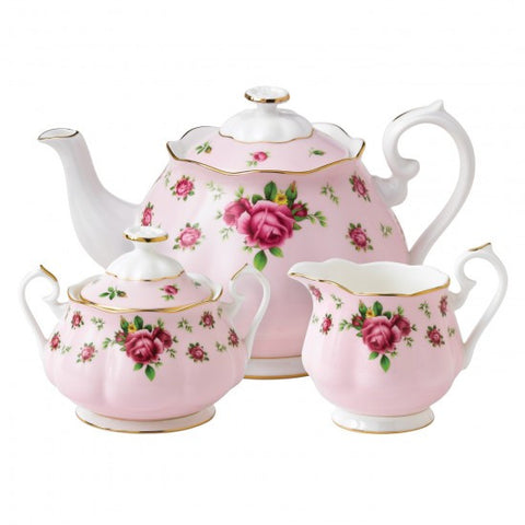NEW COUNTRY ROSES PINK 3-PIECE TEA SET
